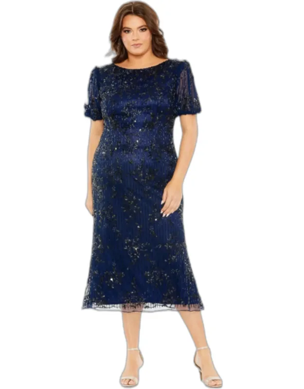 High Neck Puff Sleeve Embellished Dress