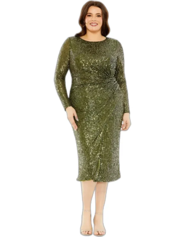 Long Sleeve Sequin Gathered Waist Dress