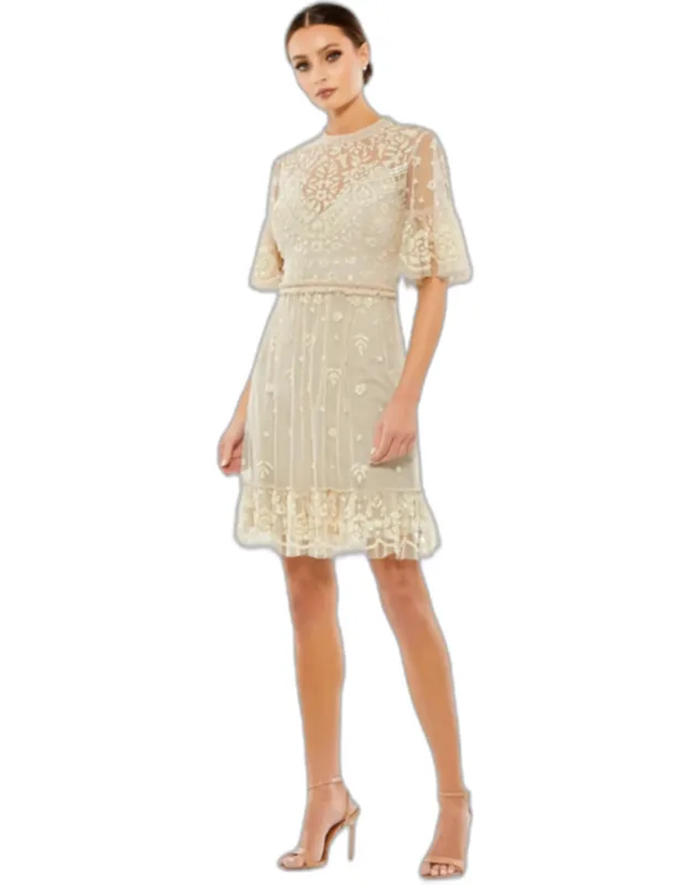 Embellished Illusion High Neck Mini Dress