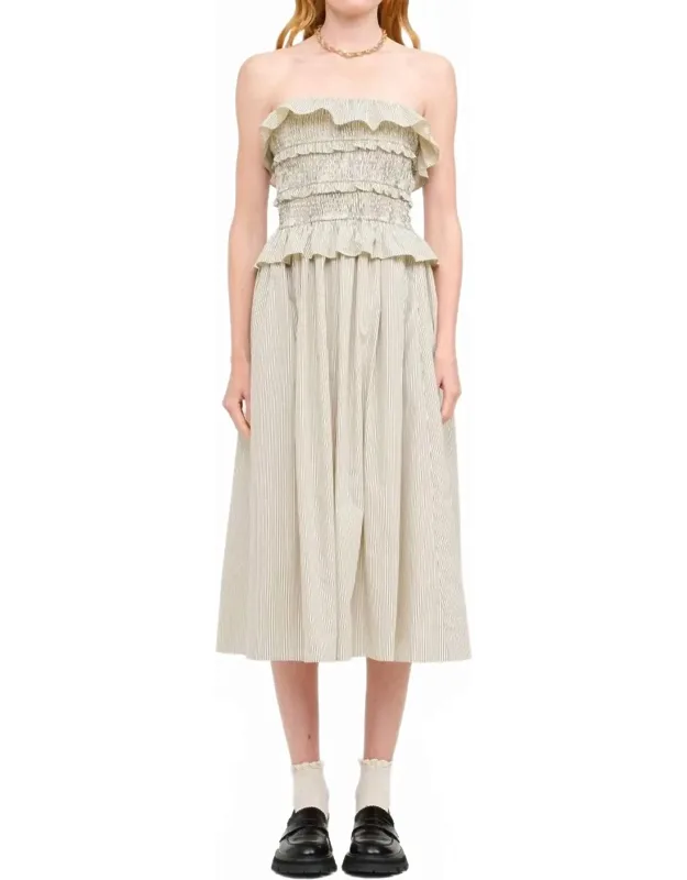 Pinstriped Smoked Midi Dress