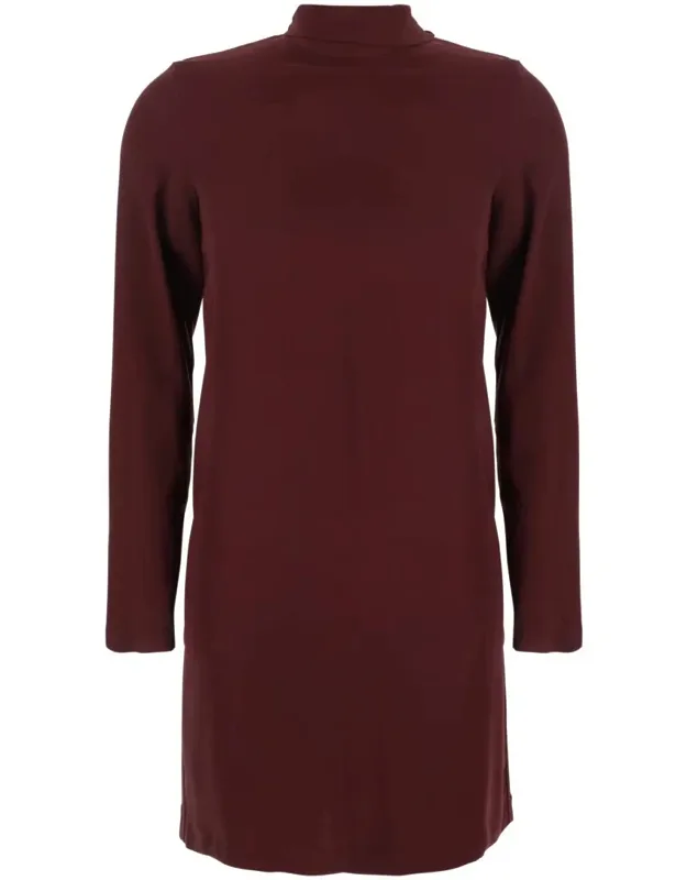 Bordeaux Dress With High Neck And Rear Scarf Embellishment