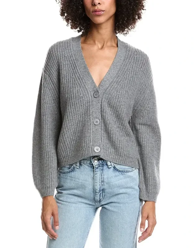 Wool & Cashmere-blend Short Rib V-neck Button Cardigan