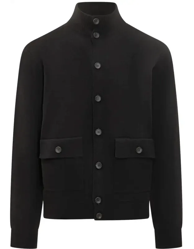 Wool Cardigan With Pockets And High Collar