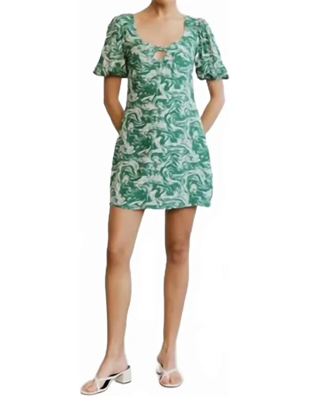Marble Balloon Sleeve Mini Dress