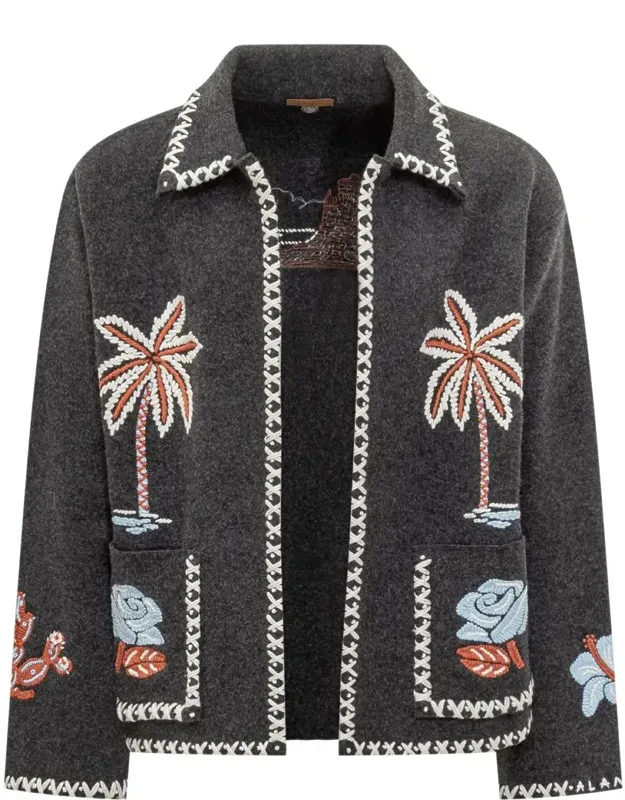 Embroidered Jacket With Palm Motif