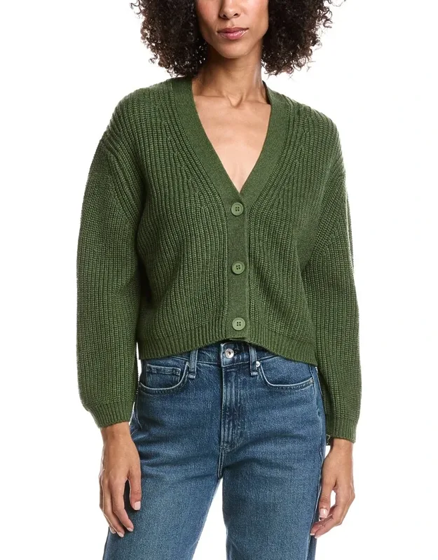 Wool & Cashmere-blend Short Rib V-neck Button Cardigan
