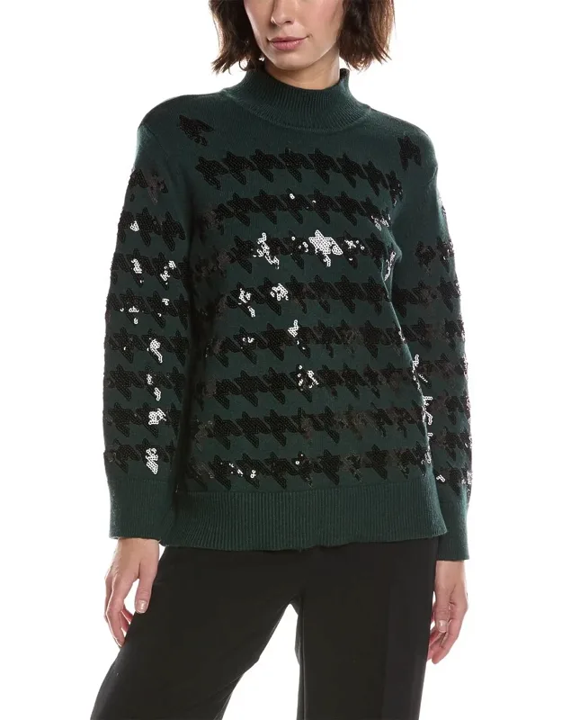 Sequin Houndstooth Mock Neck Sweater