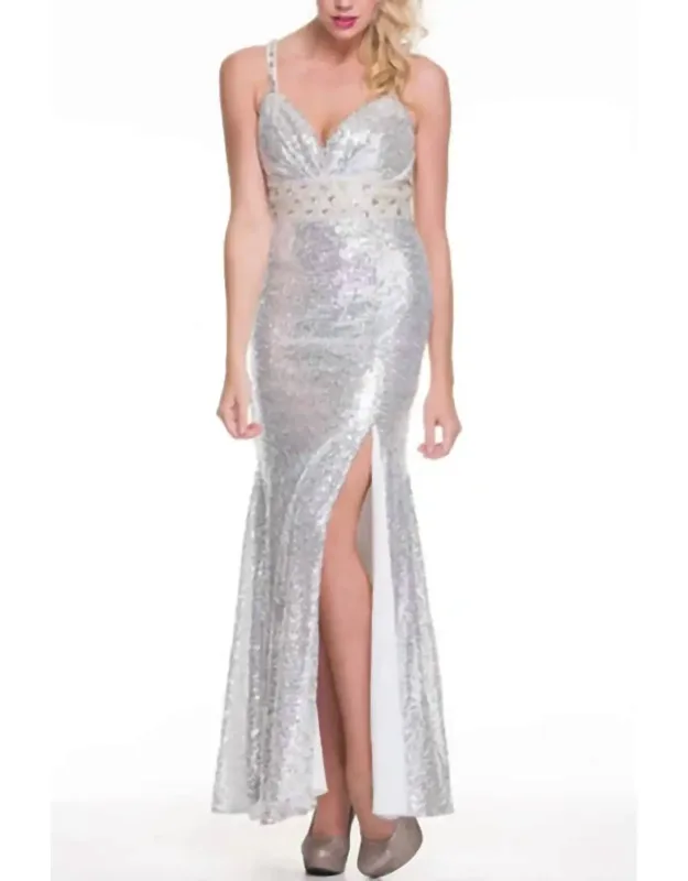 Beaded Waist Line Fully Sequin Evening Dress