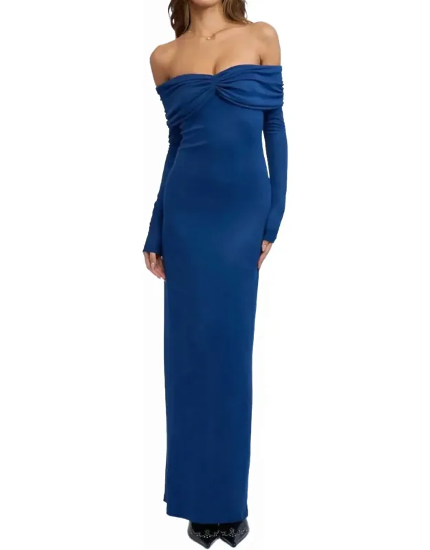 Off Shoulder Ruched Retro Maxi Dress