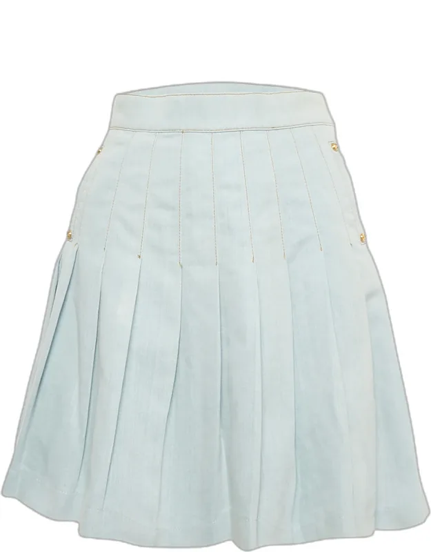 Denim Pleated Mini Skirt
