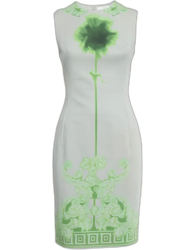 Printed Cotton & Crepe Sheath Dress