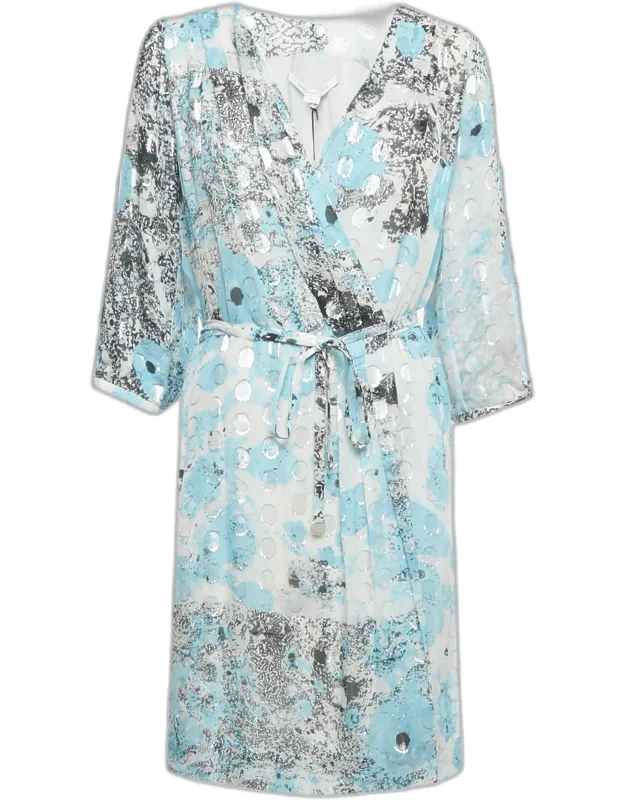 Printed Met Dot Silk Short Wrap Dress