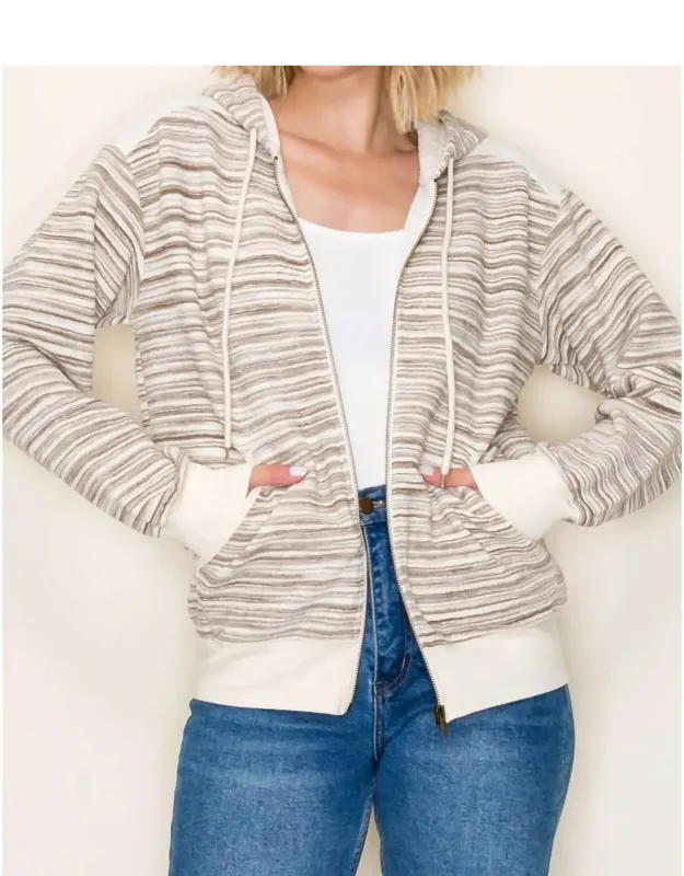 Color Block Striped Zip Up Hoodie