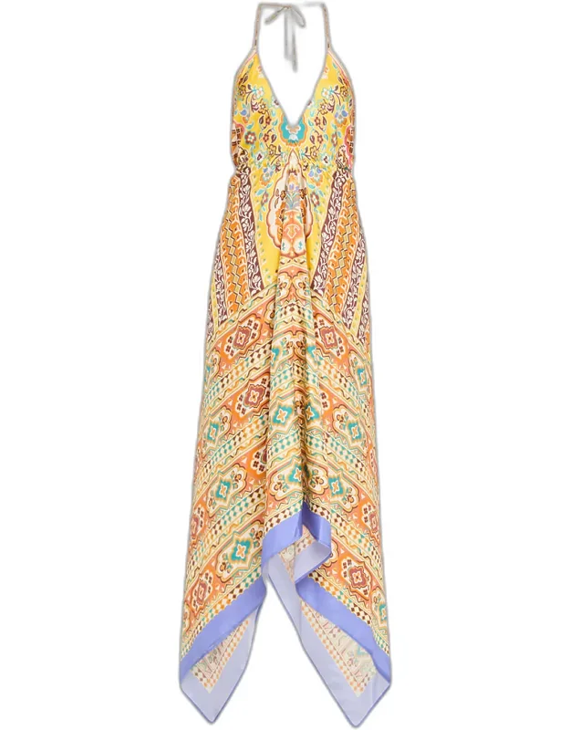 Printed Silk Halter Maxi Dress