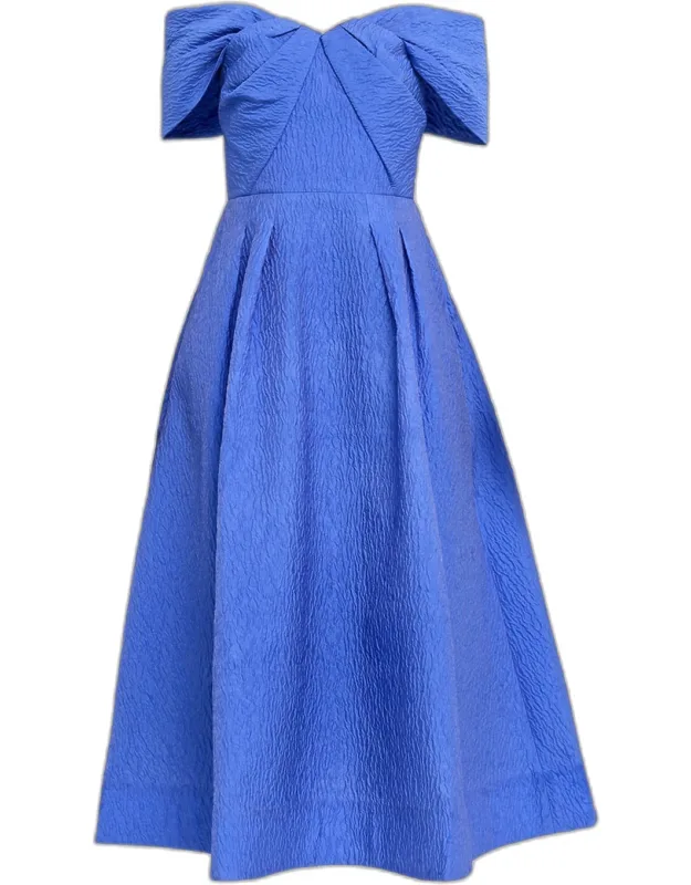 Pleated Off-shoulder Midi Dress