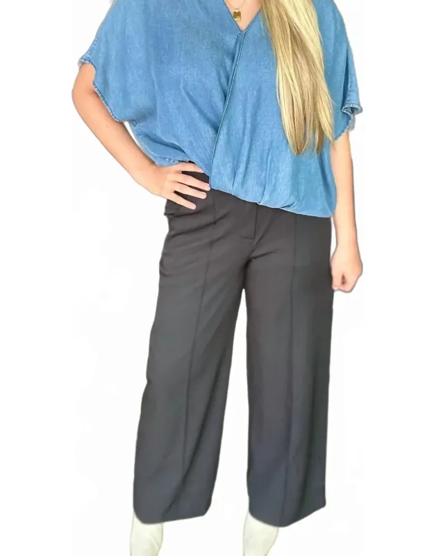 Wide Leg Woven Pants With Pintuck And Pockets
