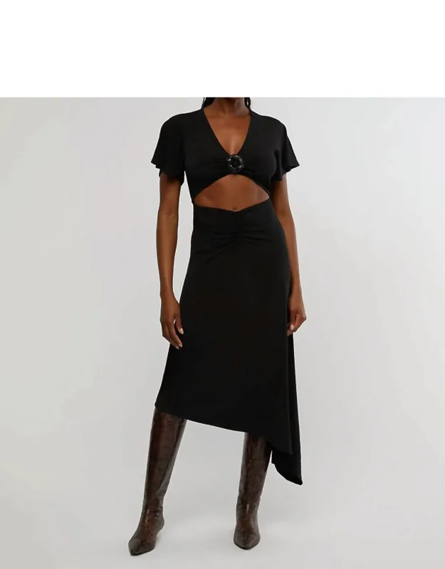 Cut Out Rosette Asymmetrical Dress