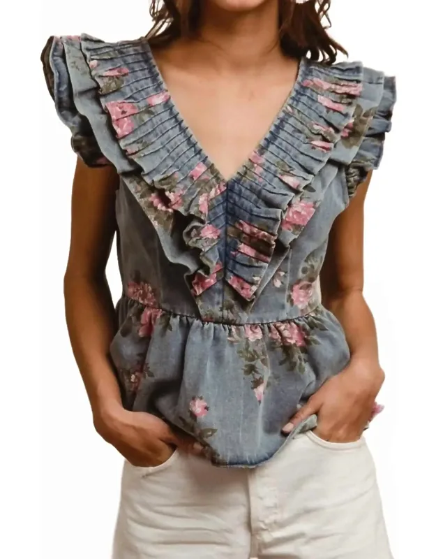 Washed Floral Print Top