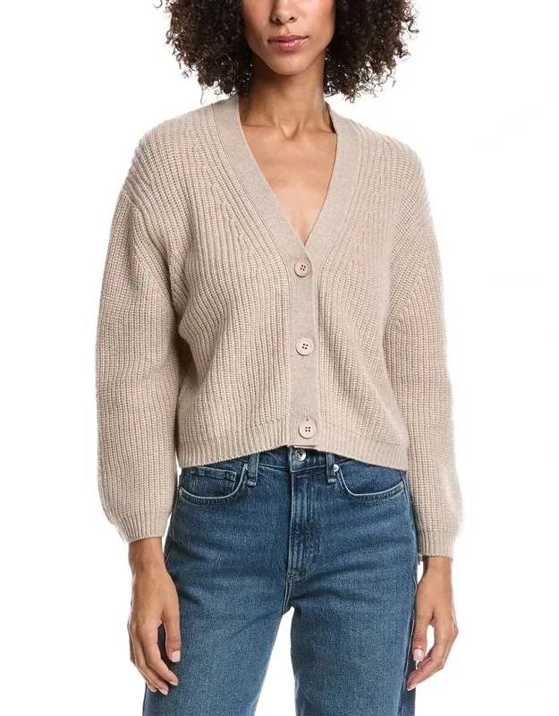 Wool & Cashmere-blend Short Rib V-neck Button Cardigan