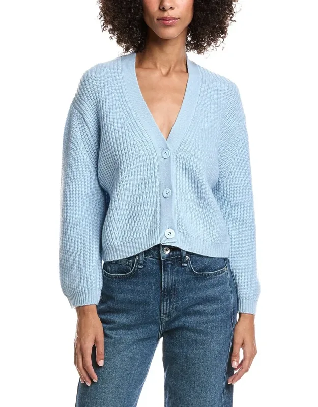 Wool & Cashmere-blend Short Rib V-neck Button Cardigan