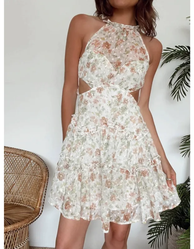 Cut Out Mini Dress In Floral Print