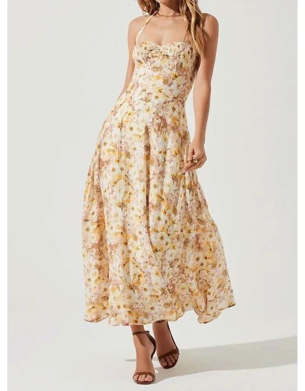 _mariella Maxi Dress In Floral With Halter Neckline And Smocked Bodice_