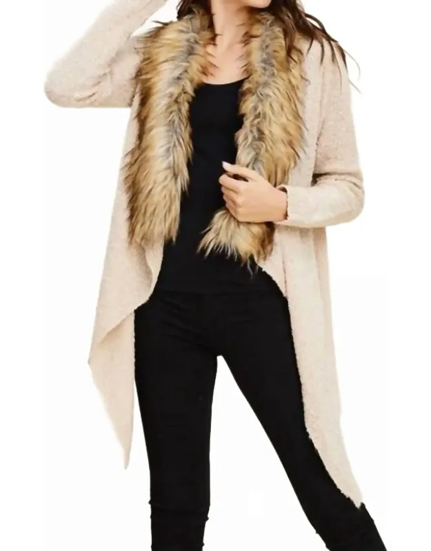 Faux Fur Trim Waterfall Sweater