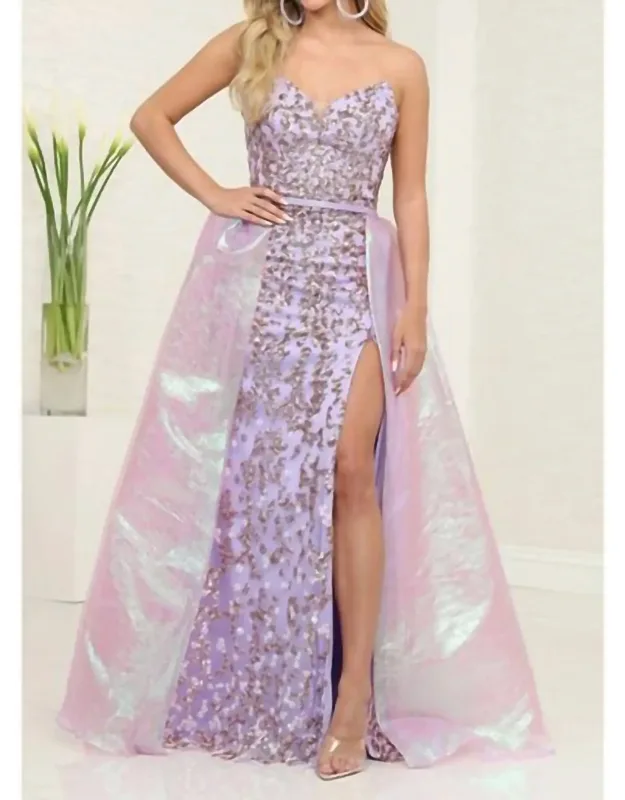 Strapless V-cut Sequin Dress With Overskirt