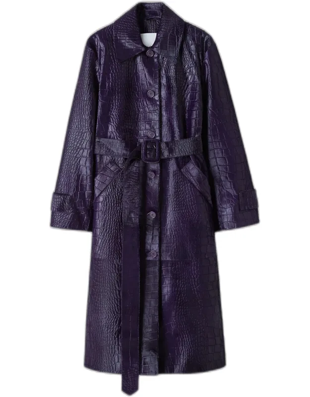 Embossed Croc Leather Coat