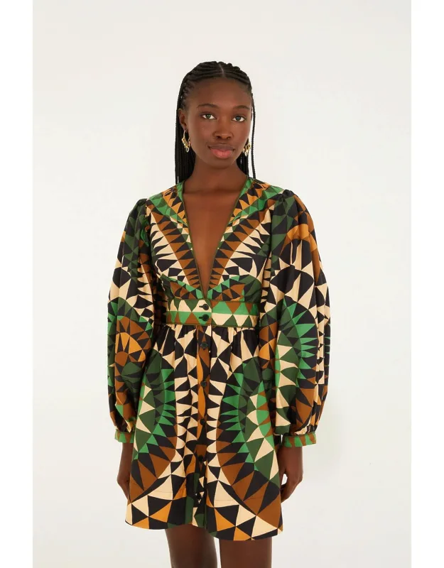 Heart Deco Puff Sleeve Organic Cotton Mini Dress