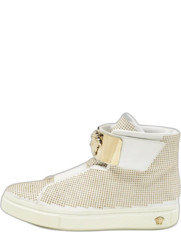 White Leather Studded High Top Sneakers