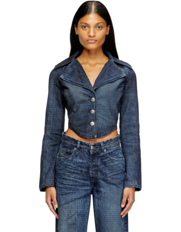 Cropped Jacket In Prince Of Wales Denim
