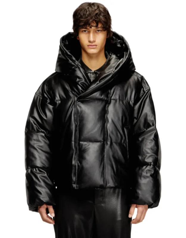 Hooded Puffer Jacket In Coated Fabric