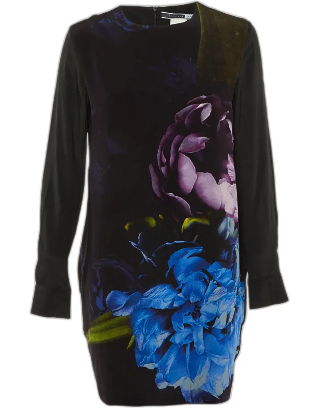 Floral Print Silk Mini Dress