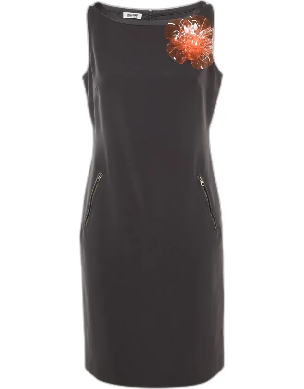 Crepe Flower Brooch Detail Mini Dress