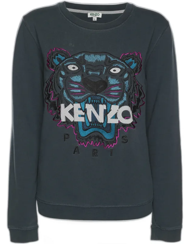 Tiger & Logo Embroidered Knit Sweatshirt