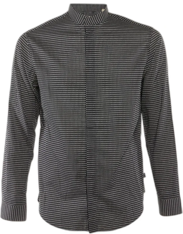 Midnight Blue Dotted Cotton Mandarin Collar Shirt