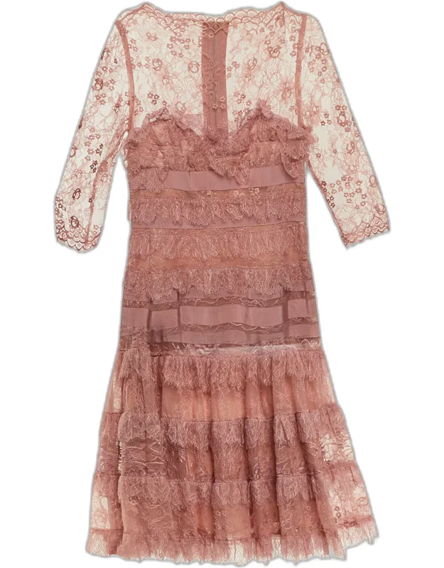 Lace Ruffled Knee Length Dress
