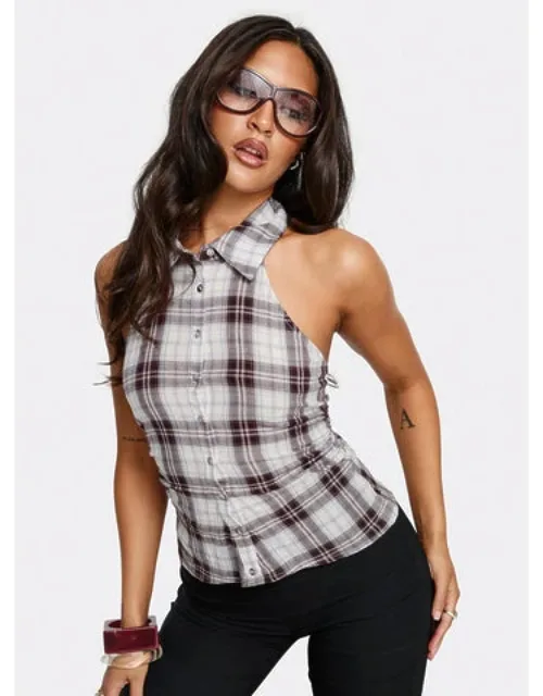 Klossie Halter Button Down Top Multi Check