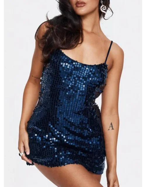 Atlaza Sequin Mini Dress With Scoop Neckline And Adjustable Straps