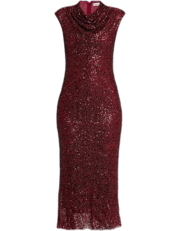 Zaria Cowl-neck Sequin Midi Dress
