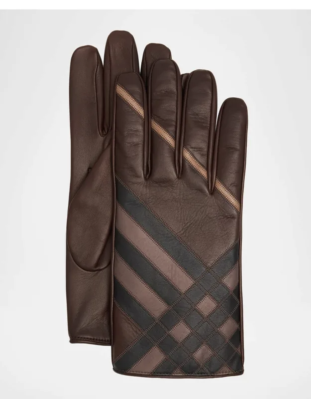 Intarsia Check Leather Gloves