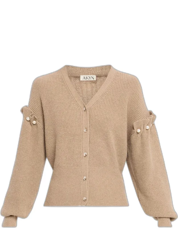 Knit Faux-pearl Cardigan