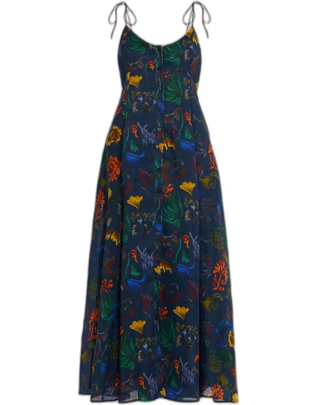 High Garden Ramie Button-front Sleeveless Maxi Dress