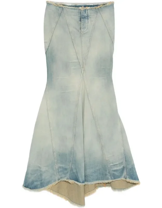 Flared Long Skirt In Denim With Arrows