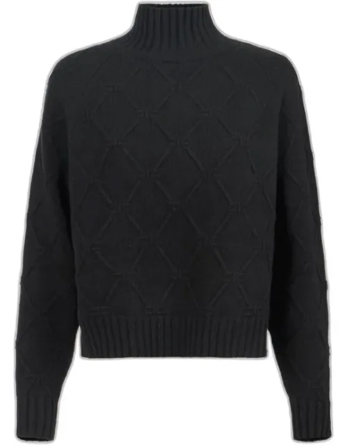 Sweater With High Neck And Jacquard-weave Pattern