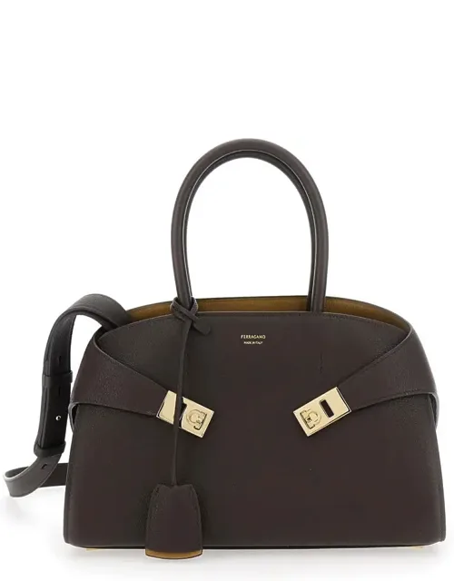 Hug Small Shoulder Bag With Logo And Gancini Buckle In Leather