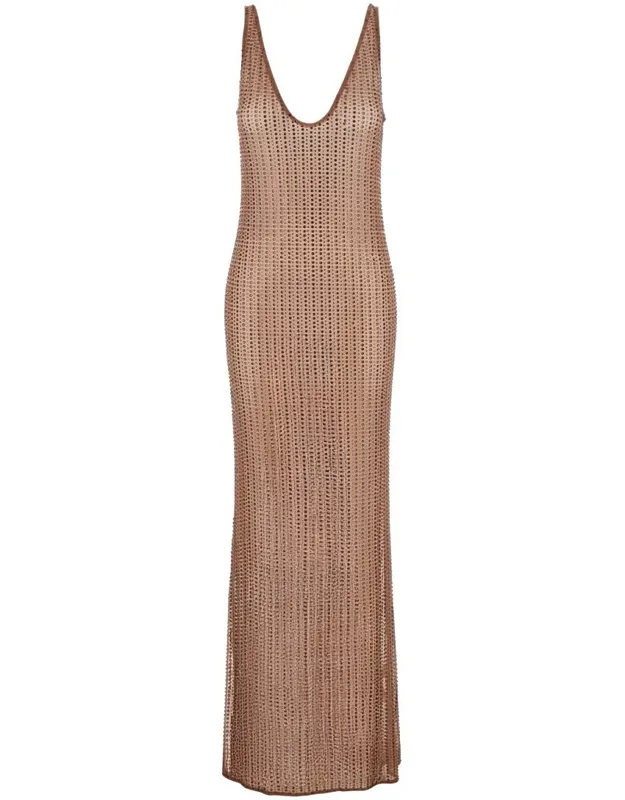 Malibu Dress With V Neck And All-over Crystal Embellishments In Tech Fabric Stretch