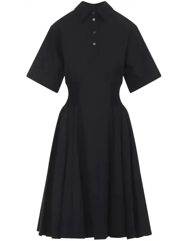 Dress With Pointed Collar And Flared Skirt