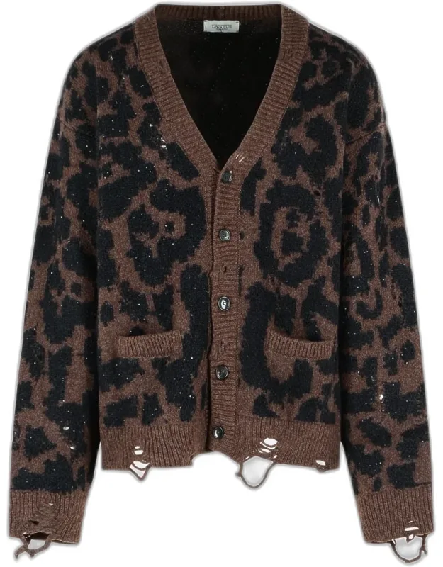 Leopard Jacquard Cardigan In A Spotted Merino Wool Blend